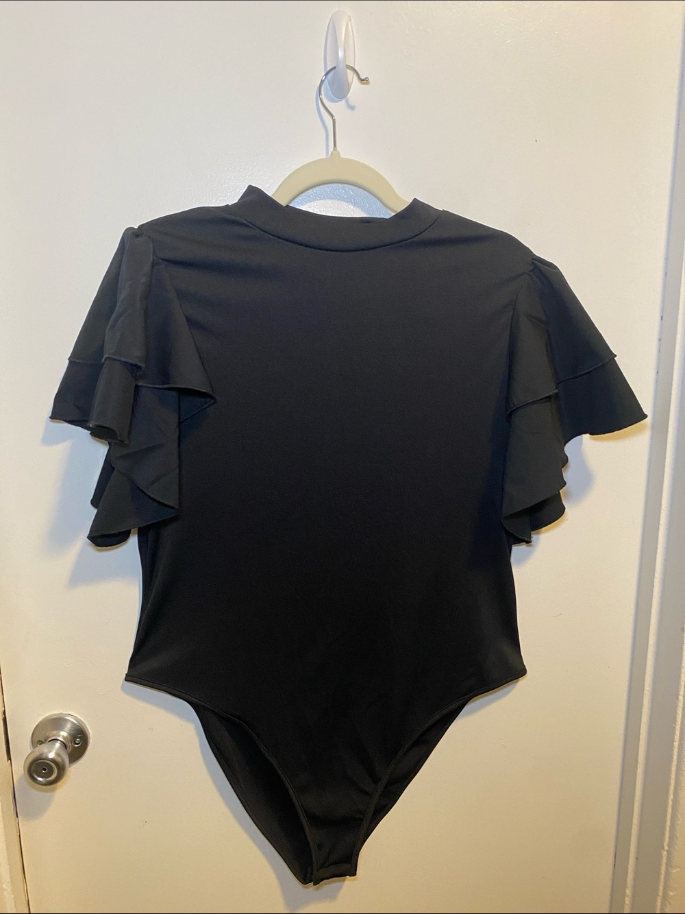 Black Ruffle Sleeve Women’s One-Piece Bodysuit